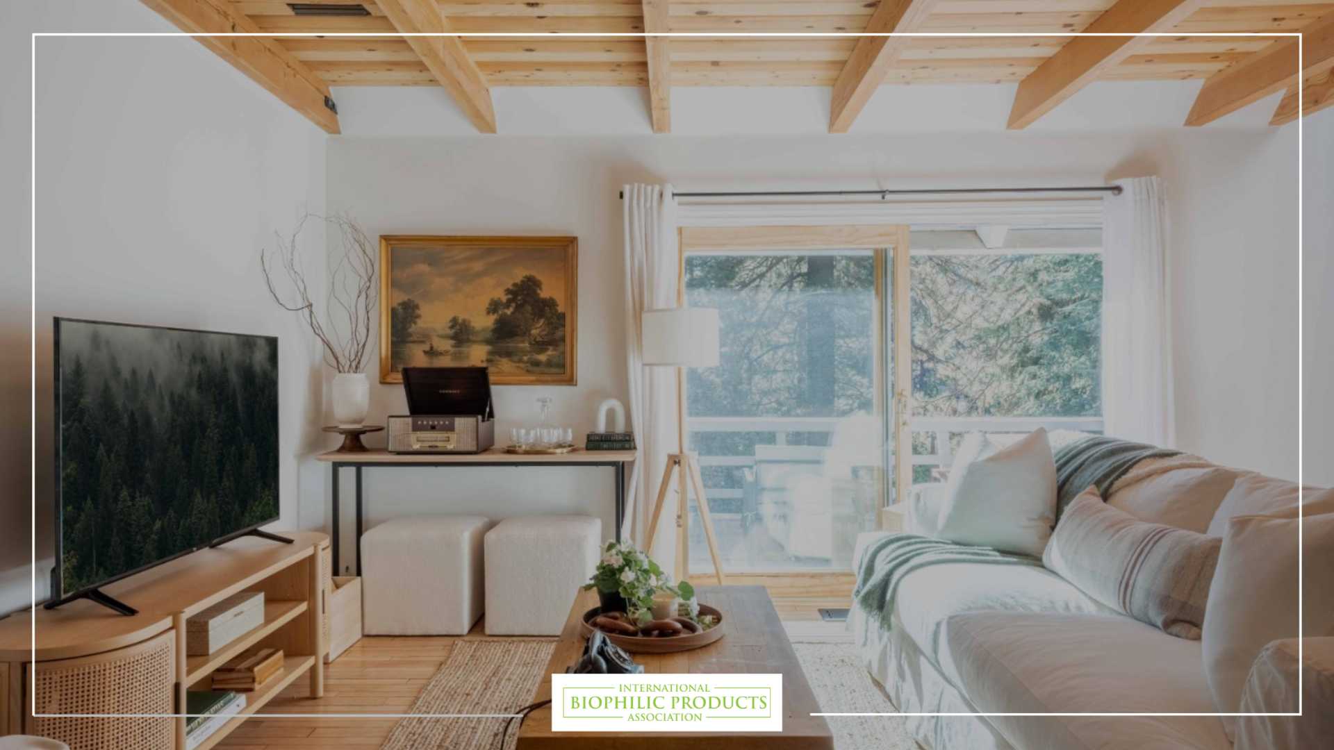 Living room with wood furniture